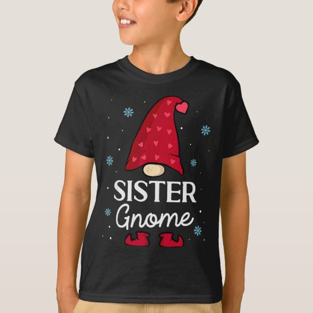 Christmas Sister Gnome Dwarf Garden Gnome Family  T-Shirt (Front)