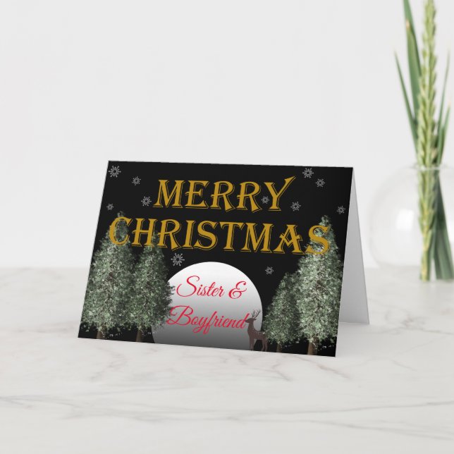 Christmas SisterBoyfriend Moonlit Deer Traditional Holiday Card (Front)