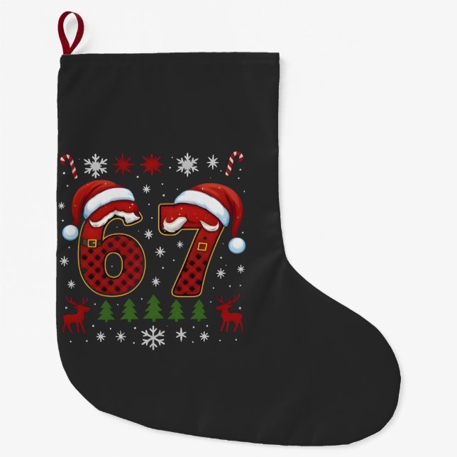 Christmas Six Seven 67 Santa Xmas Gen Alpha Large Christmas Stocking (Front)