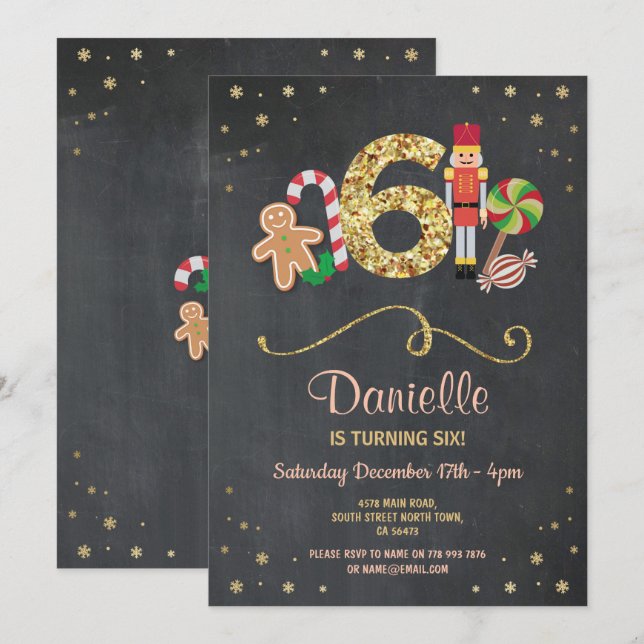 Christmas Sixth 6th Birthday Holidays six Invite (Front/Back)