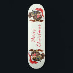 Christmas Skateboard Baby Owl with Gift<br><div class="desc">Skateboard with Cute Baby Owl In Christmas Hat and Gift - Painting Funny Bird Fun Collection - Choose / Add Your Unique Text / Name / Colour - Make Your Special Skateboards Gift - Resize and move or remove / add elements - image / text with customisation tool. Painting and...</div>