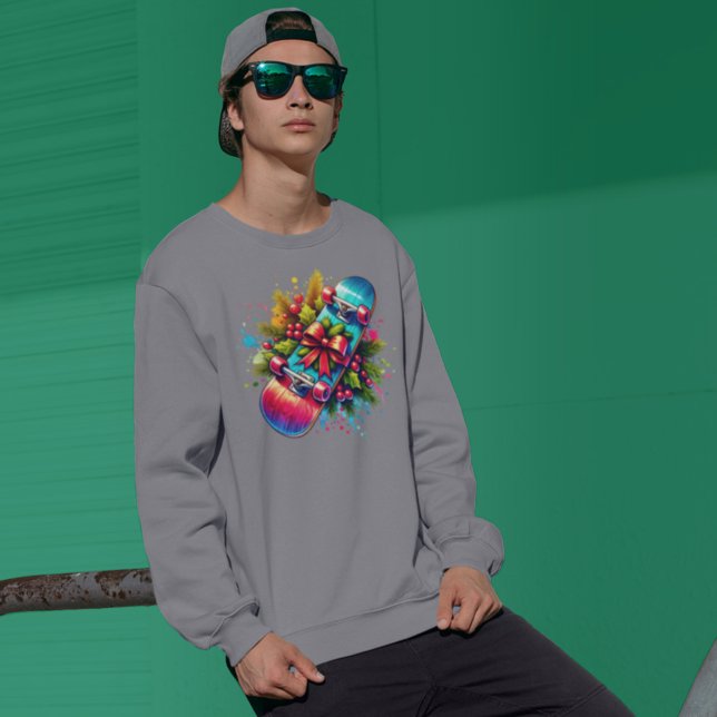 Christmas Skateboard Red Bow Pine Branches Sweatshirt (Creator Uploaded)