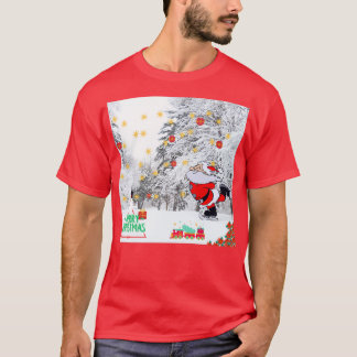 Christmas Skateboarding Santa With Full Party its  T-Shirt