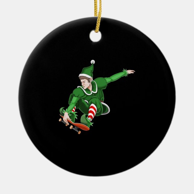 Christmas Skater Elf Ceramic Tree Decoration (Front)