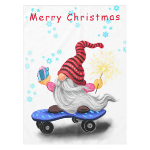 Christmas Skater Gnome with Gift Tablecloth