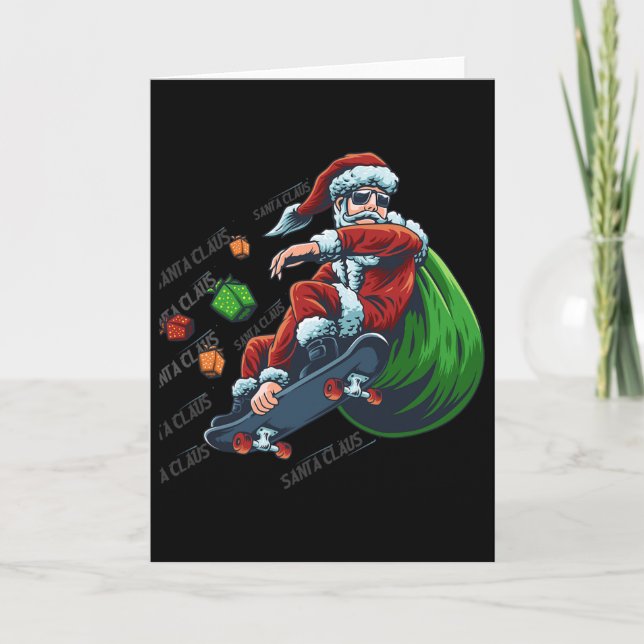 Christmas Skater Skateboarding Xmas Santa Claus Ma Card (Front)