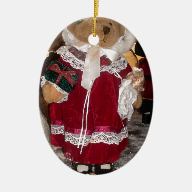 Christmas Skater Teddy Bear Collection. Ceramic Tree Decoration (Front)