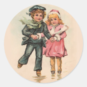 Christmas Skating Classic Round Sticker