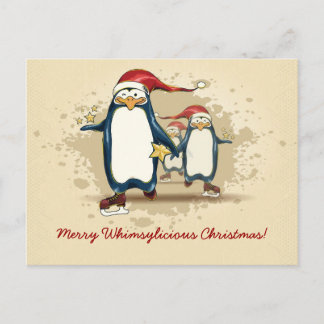 Christmas Skating Penguins Holiday Postcard