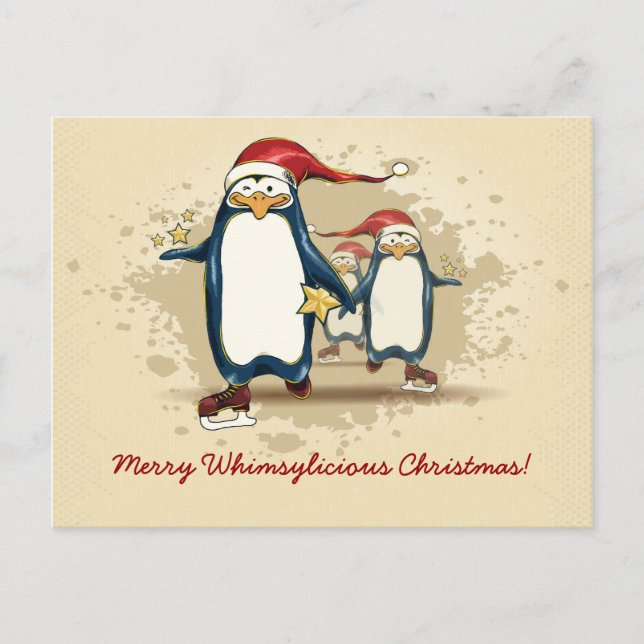 Christmas Skating Penguins Holiday Postcard (Front)