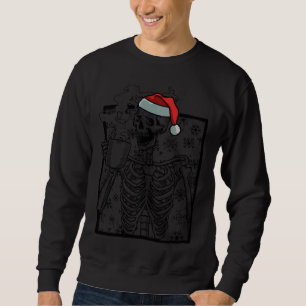 Christmas Skeleton and Smiling Skull drinking Coff Sweatshirt