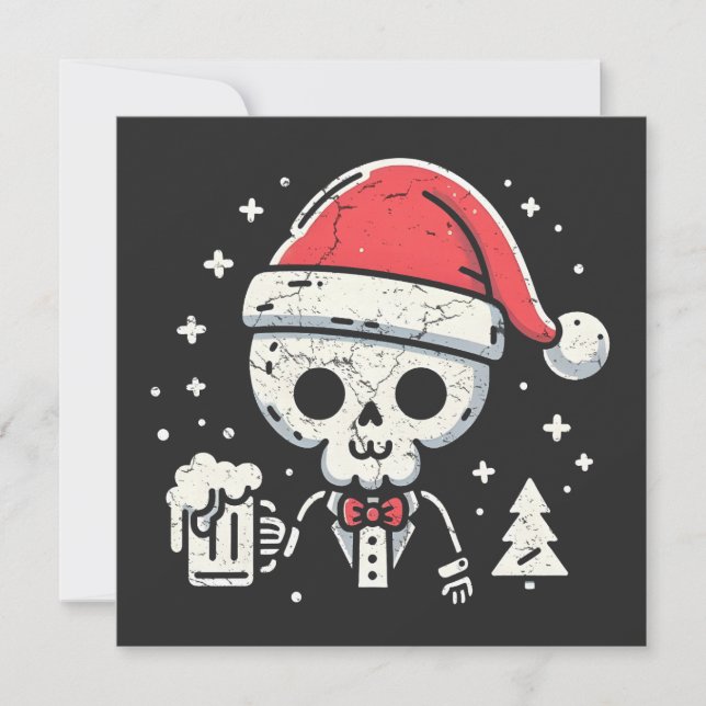 Christmas Skeleton Beer  Holiday Card (Front)