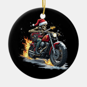 Christmas Skeleton Biker Rock Music Flame Santa  Ceramic Tree Decoration