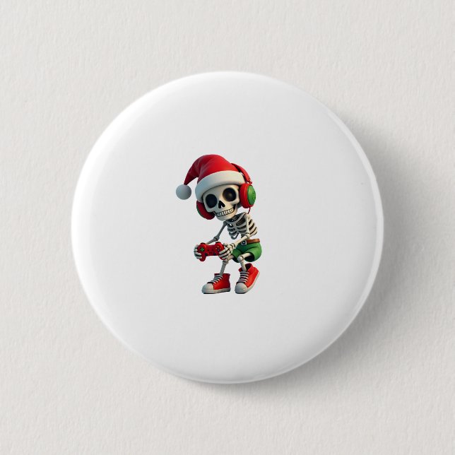 Christmas skeleton Gamer Pajamas xmas skull gaming 6 Cm Round Badge (Front)