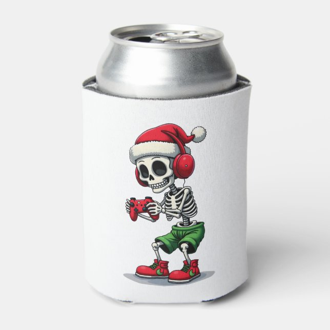 Christmas skeleton Gamer Pajamas xmas skull gaming Can Cooler (Can Front)