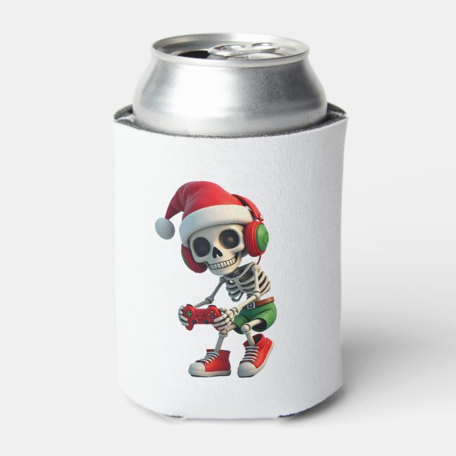 Christmas skeleton Gamer Pajamas xmas skull gaming Can Cooler (Can Front)