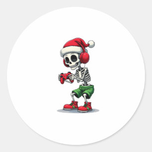 Christmas skeleton Gamer Pajamas xmas skull gaming Classic Round Sticker
