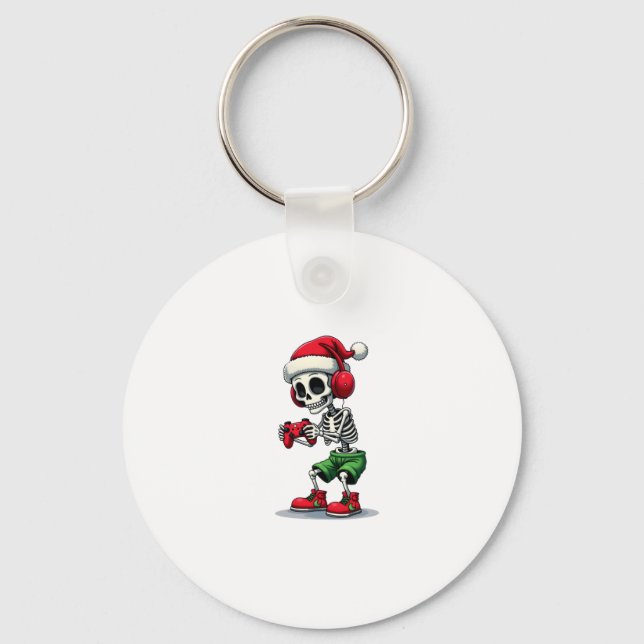 Christmas skeleton Gamer Pajamas xmas skull gaming Key Ring (Front)