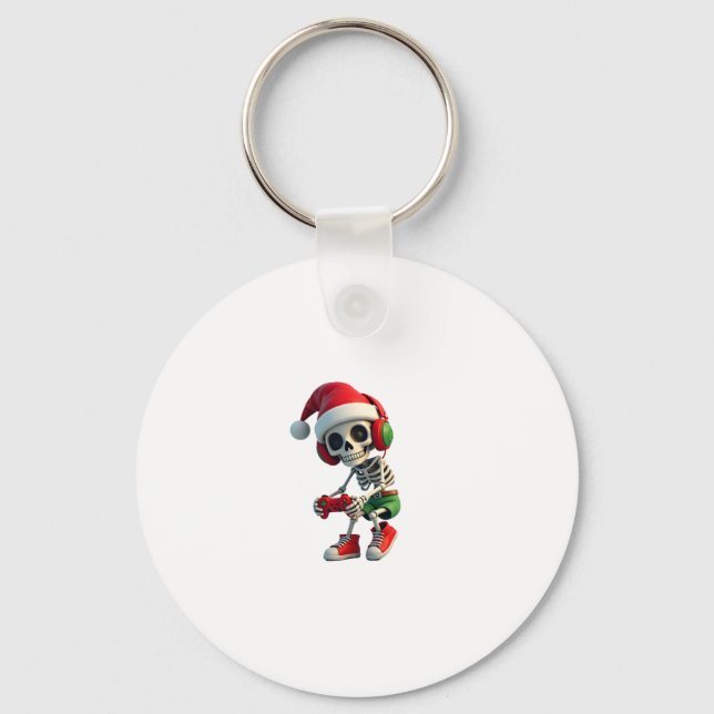 Christmas skeleton Gamer Pajamas xmas skull gaming Key Ring (Front)