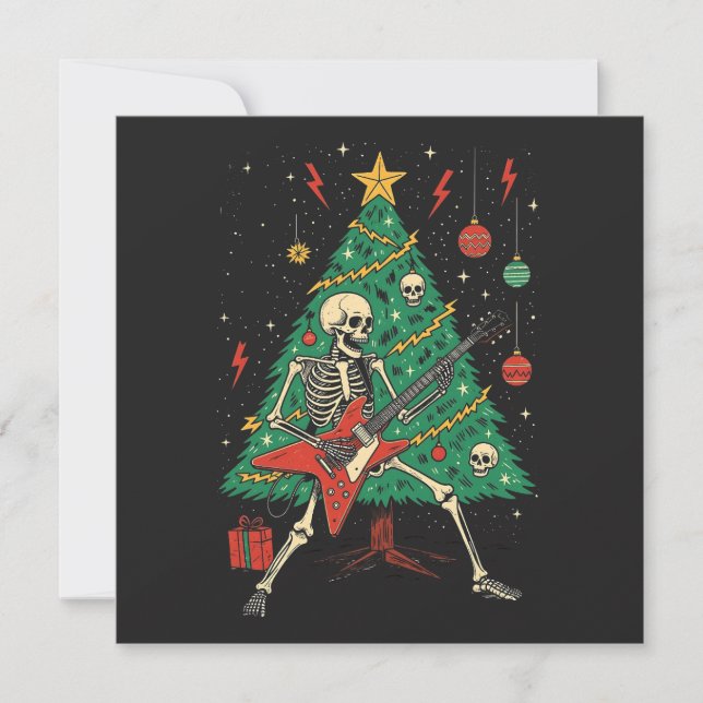 Christmas Skeleton Guitarist Holiday Card (Front)