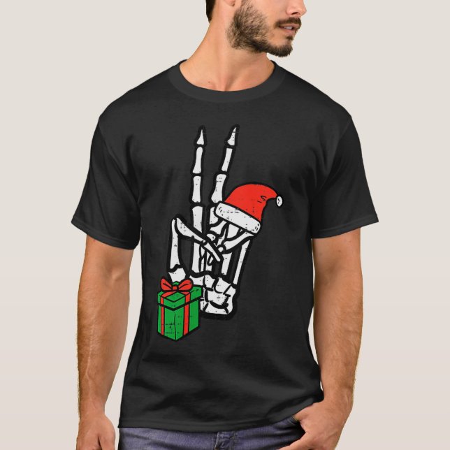 Christmas Skeleton Hand Peace Cket Xmas Men Women  T-Shirt (Front)