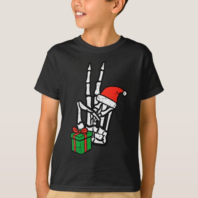 Christmas Skeleton Hand Peace Cket Xmas Men Women  T-Shirt (Front)