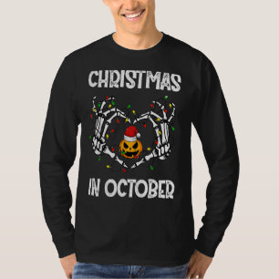 Christmas Skeleton Hands Pumpkin Santa Hat T-Shirt