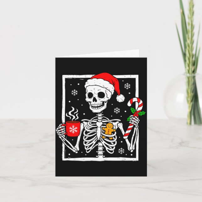 Christmas Skeleton Hat Santa Coffee Candy Cane Xma Card (Front)