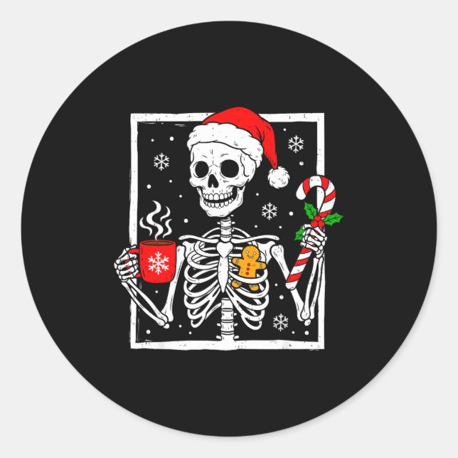 Christmas Skeleton Hat Santa Coffee Candy Cane Xma Classic Round Sticker (Front)