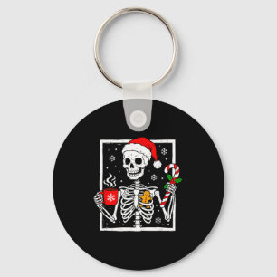 Christmas Skeleton Hat Santa Coffee Candy Cane Xma Key Ring