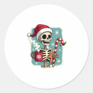 Christmas Skeleton Hot Chocolate Xmas Men Women Ki Classic Round Sticker