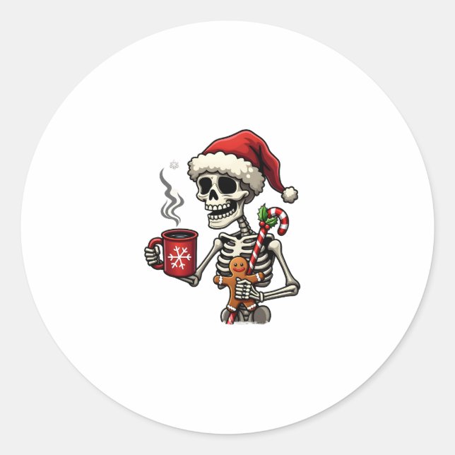 Christmas Skeleton Hot Chocolate Xmas Men Women Ki Classic Round Sticker (Front)