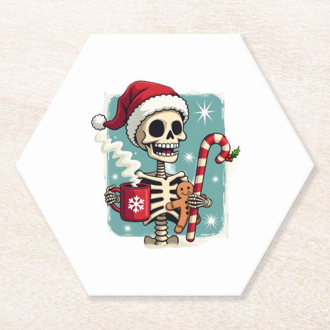 Christmas Skeleton Hot Chocolate Xmas Men Women Ki Paper Coaster (Front)