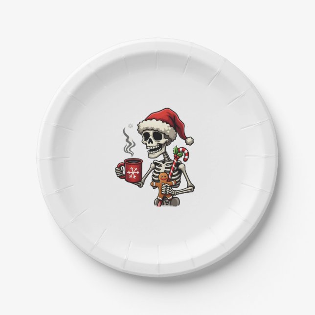 Christmas Skeleton Hot Chocolate Xmas Men Women Ki Paper Plate (Front)