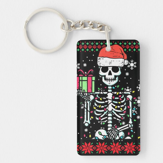 Christmas Skeleton I Prefer Halloween Ugly Xmas Key Ring (Front)