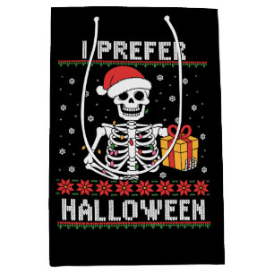 Christmas Skeleton I Prefer Halloween Ugly Xmas  Medium Gift Bag