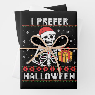 Christmas Skeleton I Prefer Halloween Ugly Xmas Wrapping Paper Sheet