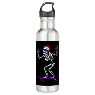 CHRISTMAS SKELETON ON SKATEBOARD FUNNY XMAS 710 ML WATER BOTTLE