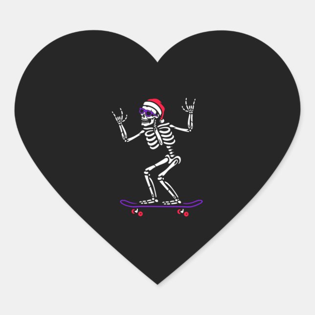 CHRISTMAS SKELETON ON SKATEBOARD FUNNY XMAS   HEART STICKER (Front)