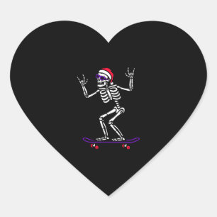 CHRISTMAS SKELETON ON SKATEBOARD FUNNY XMAS   HEART STICKER