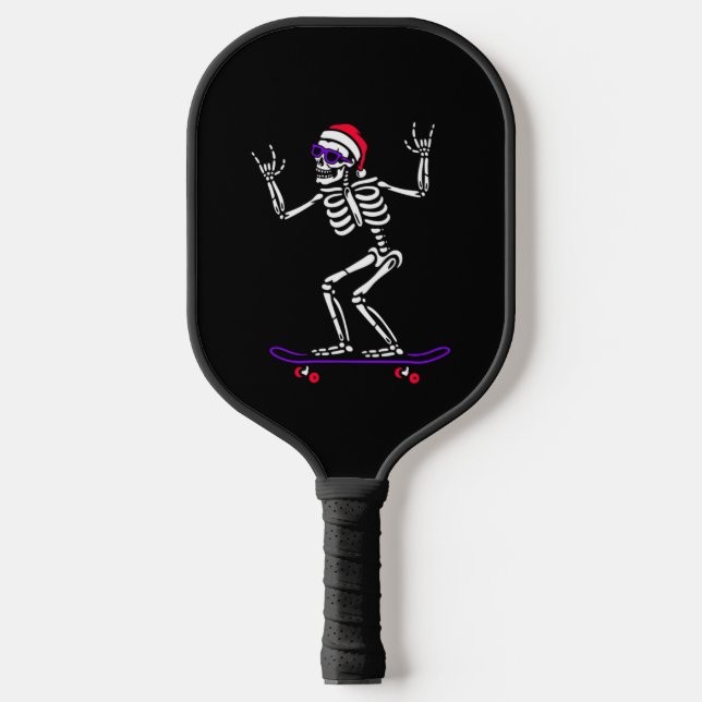 CHRISTMAS SKELETON ON SKATEBOARD FUNNY XMAS   PICKLEBALL PADDLE (Front)