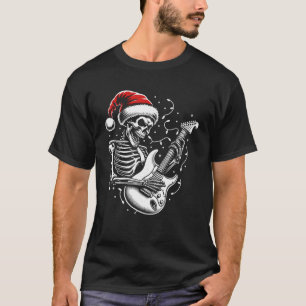 Christmas Skeleton Playing Guitar Rock And Roll Gu T-Shirt
