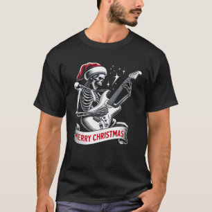 Christmas Skeleton Playing Guitar Rock And Roll Sa T-Shirt