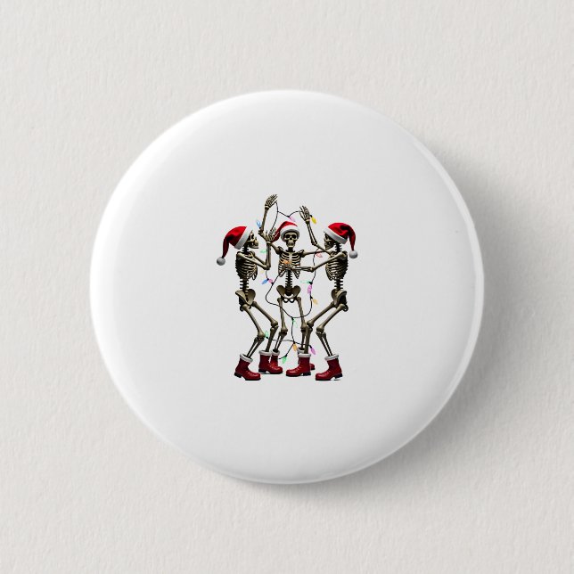 Christmas Skeleton Santa Dancing Lights (1) 6 Cm Round Badge (Front)