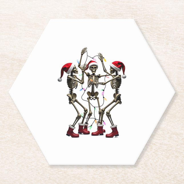 Christmas Skeleton Santa Dancing Lights (1) Paper Coaster (Front)