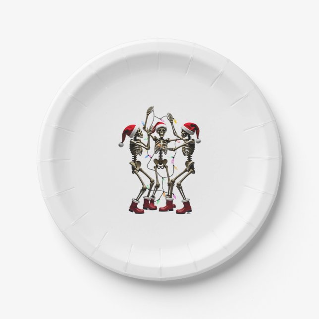 Christmas Skeleton Santa Dancing Lights (1) Paper Plate (Front)