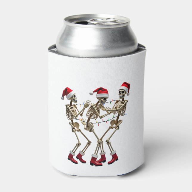 Christmas Skeleton Santa Dancing Lights (2) Can Cooler (Can Front)