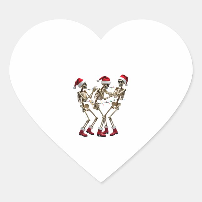 Christmas Skeleton Santa Dancing Lights (2) Heart Sticker (Front)