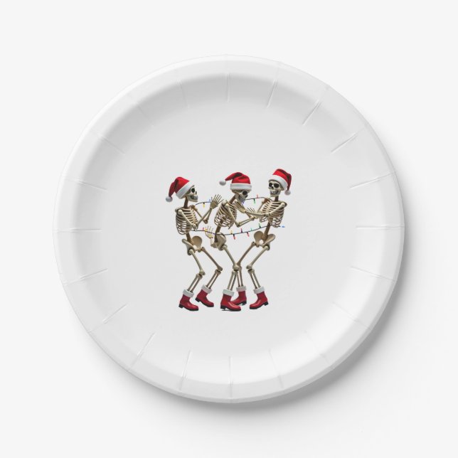Christmas Skeleton Santa Dancing Lights (2) Paper Plate (Front)