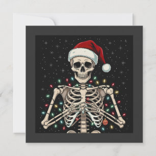 Christmas Skeleton Santa Hat Xmas Lights  Holiday Card